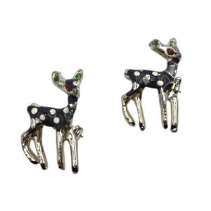Vintage Fawn Deer Metal Enamel Rhinestone Scatter Brooches Set of 2